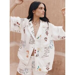 NWT CAROLINE CONSTAS Frutti Di Mare Recipe Embroidered Button Down Large White